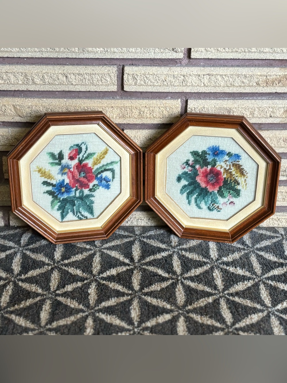 70's Floral Needlepoint Pictures - 2 - Victorian Art - Handmade Floral Pictures - Picture 12 of 16